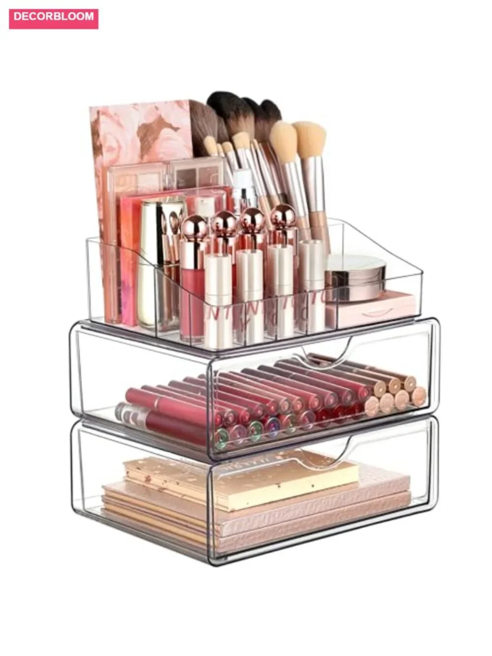 3 Tier Clear Makeup Organizer with 2 Drawers, Cosmetic Storage for Dresser